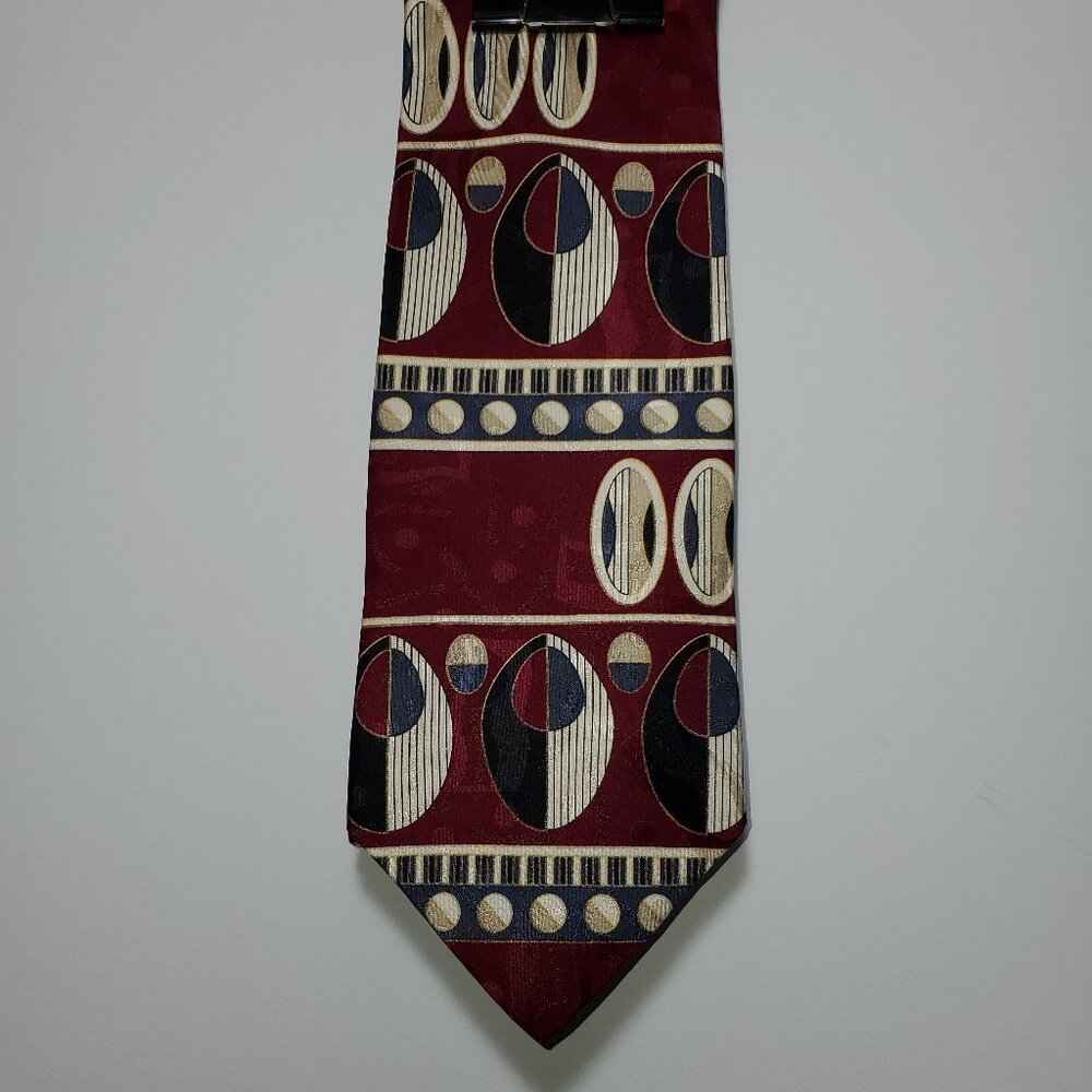 HENRY GRETHEL MENS GEOMETRIC DESIGN CABERNET/BLACK/TAN TIE